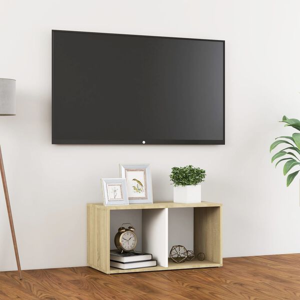 vidaXL TV stolek b&iacute;l&yacute; a dub sonoma 72 x 35 x 36,5 cm kompozitn&iacute; dřevo