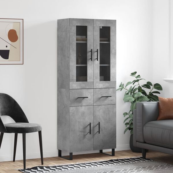 vidaXL Skř&iacute;ň highboard betonově &scaron;ed&aacute; 69,5x34x180 cm kompozitn&iacute; dřevo