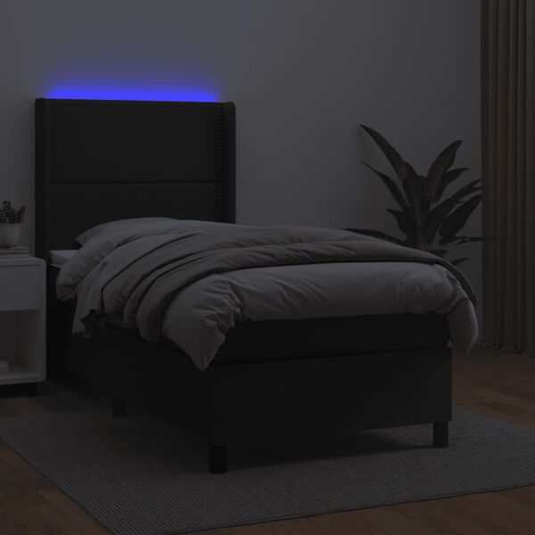 vidaXL Box spring postel s matrac&iacute; a LED čern&aacute; 80 x 200 cm uměl&aacute; kůže