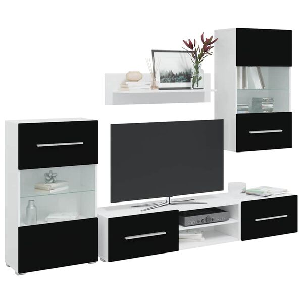 vidaXL 5d&iacute;ln&aacute; TV stolky s LED osvětlen&iacute;m matn&eacute; čern&eacute; kompozitn&iacute; dřevo