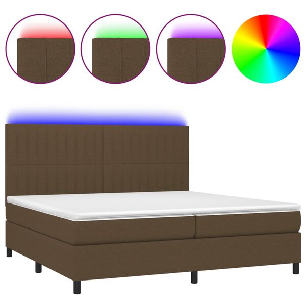 vidaXL Box spring postel s matrac&iacute; a LED tmavě hněd&aacute; 200x200 cm textil