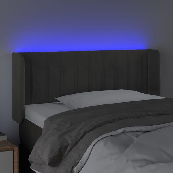 vidaXL Čelo postele s LED tmavě &scaron;ed&eacute; 103 x 16 x 78/88 cm samet