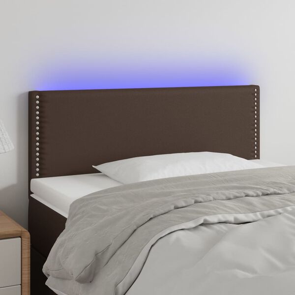 vidaXL Čelo postele s LED hněd&eacute; 100x5x78/88 cm uměl&aacute; kůže