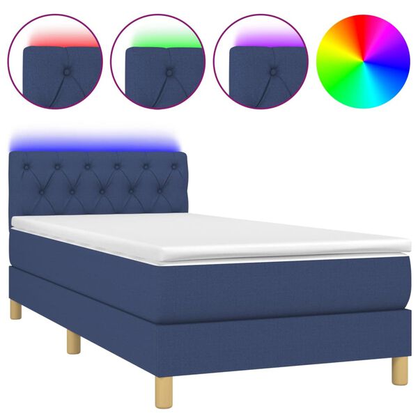 vidaXL Box spring postel s matrac&iacute; a LED modr&aacute; 80 x 200 cm textil