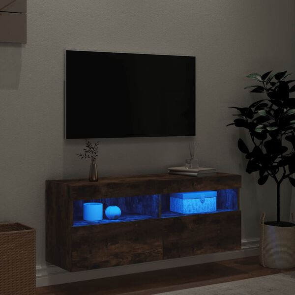 vidaXL N&aacute;stěnn&aacute; TV skř&iacute;ňka s LED osvětlen&iacute;m kouřov&yacute; dub 100x30x40 cm