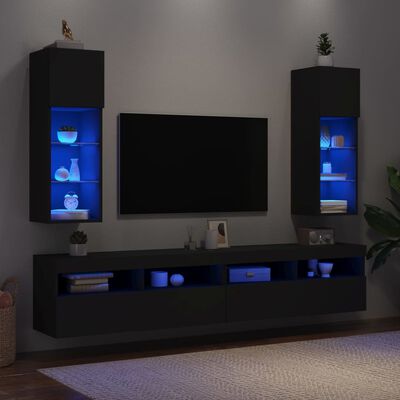 vidaXL TV skříňky s LED osvětlením 2 ks černé 30,5 x 30 x 90 cm