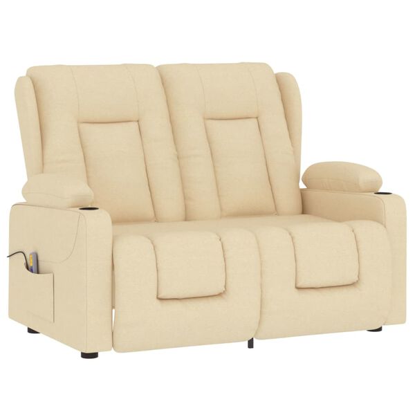 vidaXL 2místné masážní polohovací křeslo držáky nápojů krémové textil