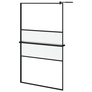 vidaXL Z&aacute;stěna do průchoz&iacute; sprchy s polic&iacute; čern&aacute; 115x195 cm ESG/hlin&iacute;k