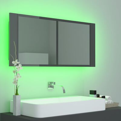 vidaXL LED koupelnová skříňka se zrcadlem lesklá šedá 100 x 12 x 45 cm