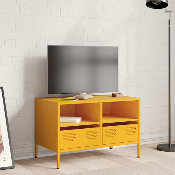 vidaXL TV skříňka hořčicově žlutá 68 x 39 x 43,5 cm ocel