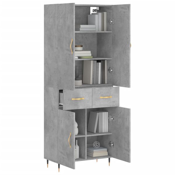 vidaXL Skř&iacute;ň highboard betonově &scaron;ed&aacute; 69,5x34x180 cm kompozitn&iacute; dřevo