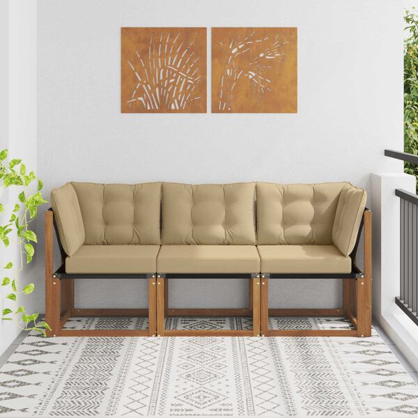 vidaXL Venkovn&iacute; prostředn&iacute; a rohov&aacute; pohovka s pol&scaron;t&aacute;řem 3 Kus Př&iacute;rodn&iacute;