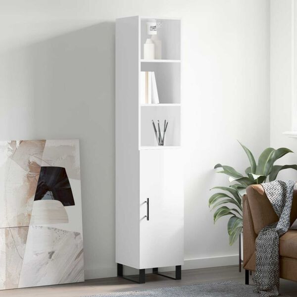 vidaXL Skř&iacute;ň highboard b&iacute;l&aacute; s vysok&yacute;m leskem 34,5x34x180 cm kompozit