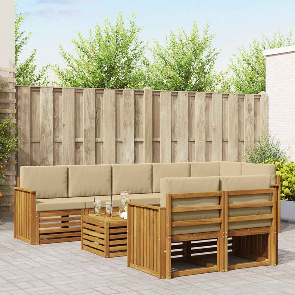 vidaXL Sedac&iacute; soupravy 9 pcs Přirozen&aacute; a B&eacute;žov&aacute; Masivn&iacute; ak&aacute;tov&eacute; dřevo