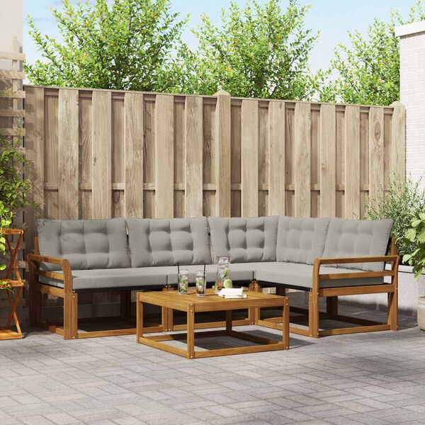 vidaXL Venkovn&iacute; pohovkov&aacute; souprava 5 pcs Př&iacute;rodn&iacute; a světle &scaron;ed&aacute;