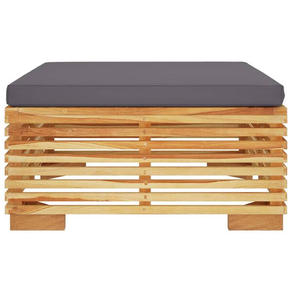 vidaXL Zahradn&iacute; podnožka s tmavě &scaron;ed&yacute;mi podu&scaron;kami masivn&iacute; teak