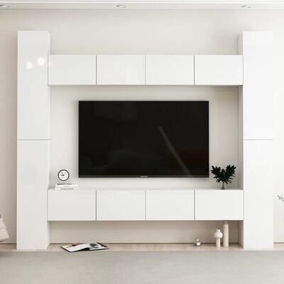 vidaXL 8dílný set TV skříněk bílý s vysokým leskem dřevotříska