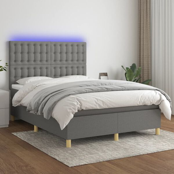 vidaXL Box spring postel s matrac&iacute; a LED tmavě &scaron;ed&aacute; 140x190 cm textil