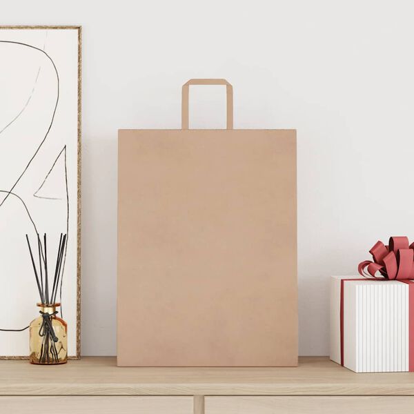 vidaXL Pap&iacute;rov&eacute; ta&scaron;ky 50 ks s uchy hněd&eacute; 32x12x42 cm