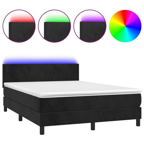 vidaXL Box spring postel s matrac&iacute; a LED čern&aacute; 140x200 cm samet