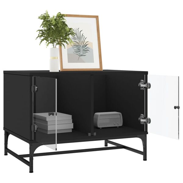 vidaXL Konferenčn&iacute; stolek se skleněn&yacute;mi dv&iacute;řky čern&yacute; 68,5 x 50 x 50 cm