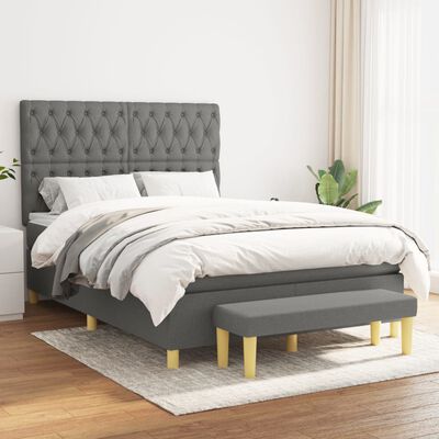 vidaXL Box spring postel s matrací tmavě šedá 140x200 cm textil