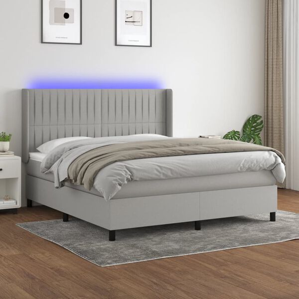 vidaXL Box spring postel s matrac&iacute; a LED světle &scaron;ed&aacute; 180x200 cm textil