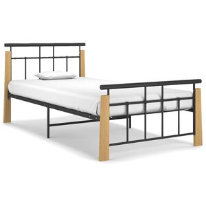 vidaXL R&aacute;m postele kov a masivn&iacute; dubov&eacute; dřevo 90 x 200 cm