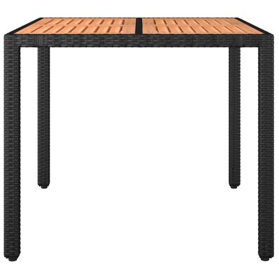vidaXL Zahradní stůl s dřevěnou deskou černý polyratan masivní akácie
