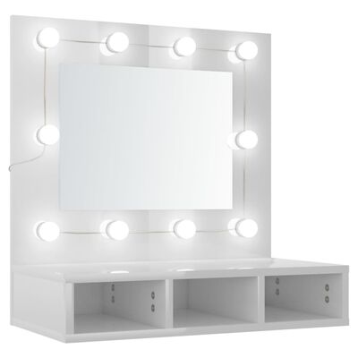 vidaXL Zrcadlová skříňka s LED bílá s vysokým leskem 60 x 31,5 x 62 cm