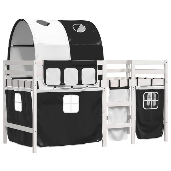 vidaXL Dětsk&aacute; patrov&aacute; postel s tunelem b&iacute;l&aacute; a čern&aacute; 80x200 cm borovice