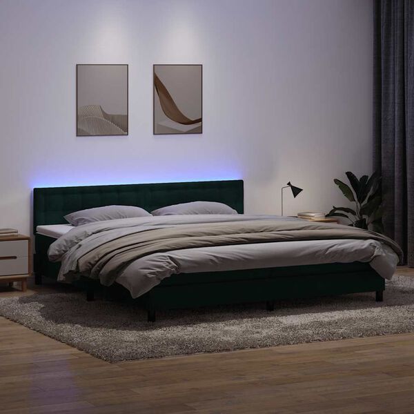vidaXL Box spring postel s matrac&iacute; a LED tmavě zelen&aacute; 180x220 cm samet