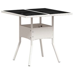 vidaXL Zahradn&iacute; stůl se skleněnou deskou b&iacute;l&yacute; 80x80x75 cm polyratan