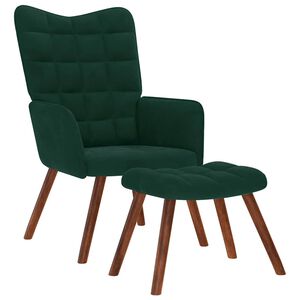 vidaXL Relaxačn&iacute; křeslo s taburetkou tmavě zelen&eacute; sametov&eacute;
