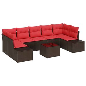 vidaXL Sada zahradn&iacute;ch pohovek s pol&scaron;t&aacute;řem 8 pcs Hněd&aacute; polyratan