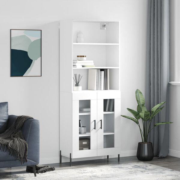 vidaXL Skř&iacute;ň highboard b&iacute;l&aacute; 69,5 x 34 x 180 cm kompozitn&iacute; dřevo