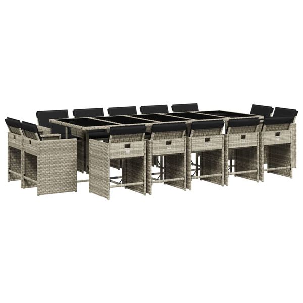 vidaXL 15d&iacute;ln&yacute; zahradn&iacute; j&iacute;deln&iacute; set s podu&scaron;kami světle &scaron;ed&yacute; polyratan