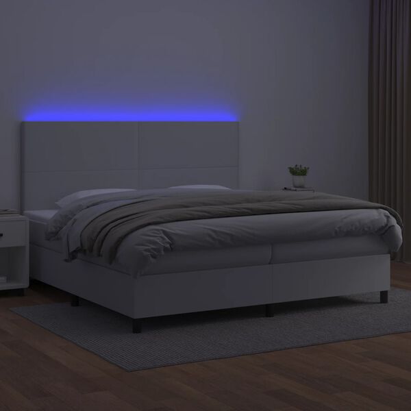 vidaXL Box spring postel s matrací a LED bílá 200x200 cm umělá kůže