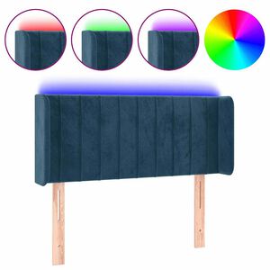 vidaXL Čelo postele s LED tmavě modr&eacute; 83 x 16 x 78/88 cm samet