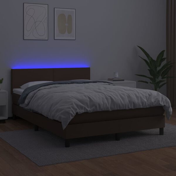 vidaXL Box spring postel s matrac&iacute; a LED hněd&aacute; 140x190 cm uměl&aacute; kůže