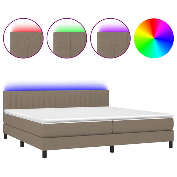 vidaXL Box spring postel s matrac&iacute; a LED taupe 200x200 cm textil
