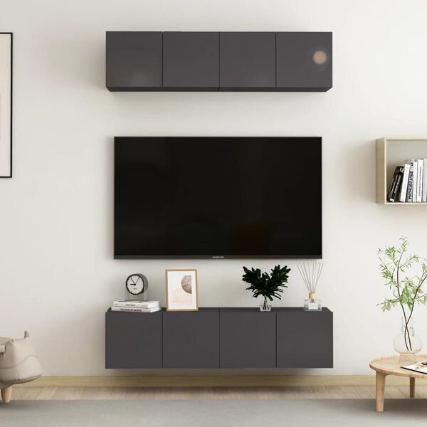 vidaXL TV skř&iacute;ňky 4 ks &scaron;ed&eacute; s vysok&yacute;m leskem 60x30x30 cm dřevotř&iacute;ska