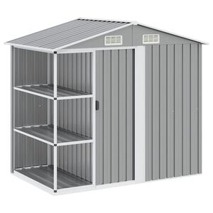 vidaXL Zahradn&iacute; domek s reg&aacute;lem &scaron;ed&yacute; 205 x 130 x 183 cm železo