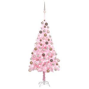 vidaXL Uměl&yacute; v&aacute;nočn&iacute; stromek s LED a sadou koul&iacute; růžov&yacute; 180 cm PVC