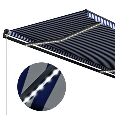 vidaXL Markýza se senzorem větru a LED světlem 400 x 300 cm modrobílá