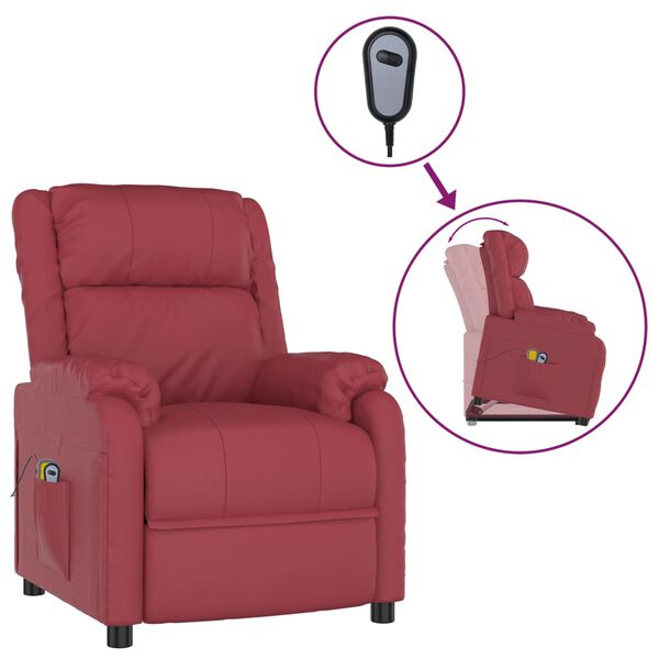 vidaXL Zvedací masážní křeslo vínové umělá kůže