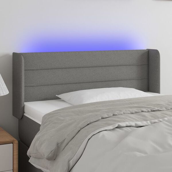 vidaXL Čelo postele s LED tmavě &scaron;ed&eacute; 93 x 16 x 78/88 cm textil