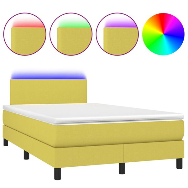 vidaXL Box spring postel s matrac&iacute; a LED zelen&aacute; 120 x 200 cm textil