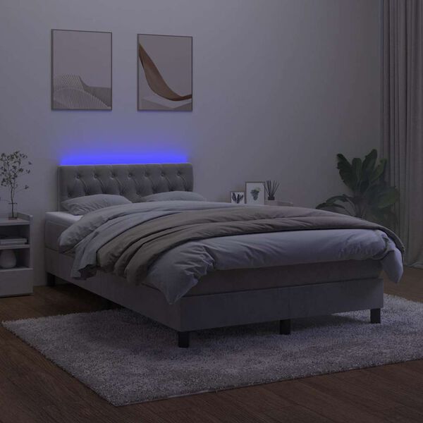 vidaXL Box spring postel s matrac&iacute; a LED světle &scaron;ed&aacute; 120x190 cm samet