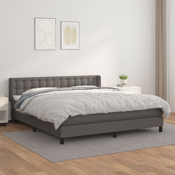 vidaXL Box spring postel s matrac&iacute; &scaron;ed&aacute; 160x200 cm uměl&aacute; kůže